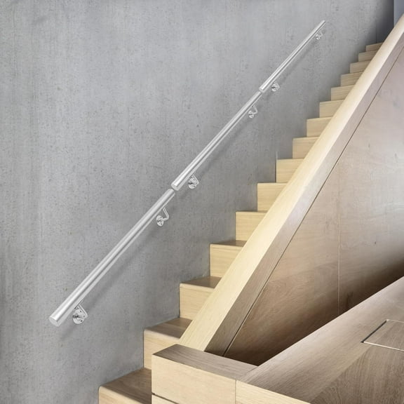 10FT Modern Stainless Steel Stair Railing Kit, Wall Mount Stair Banister Railing, Round Staircase Handrail for Indoor and Outdoor (Sliver)