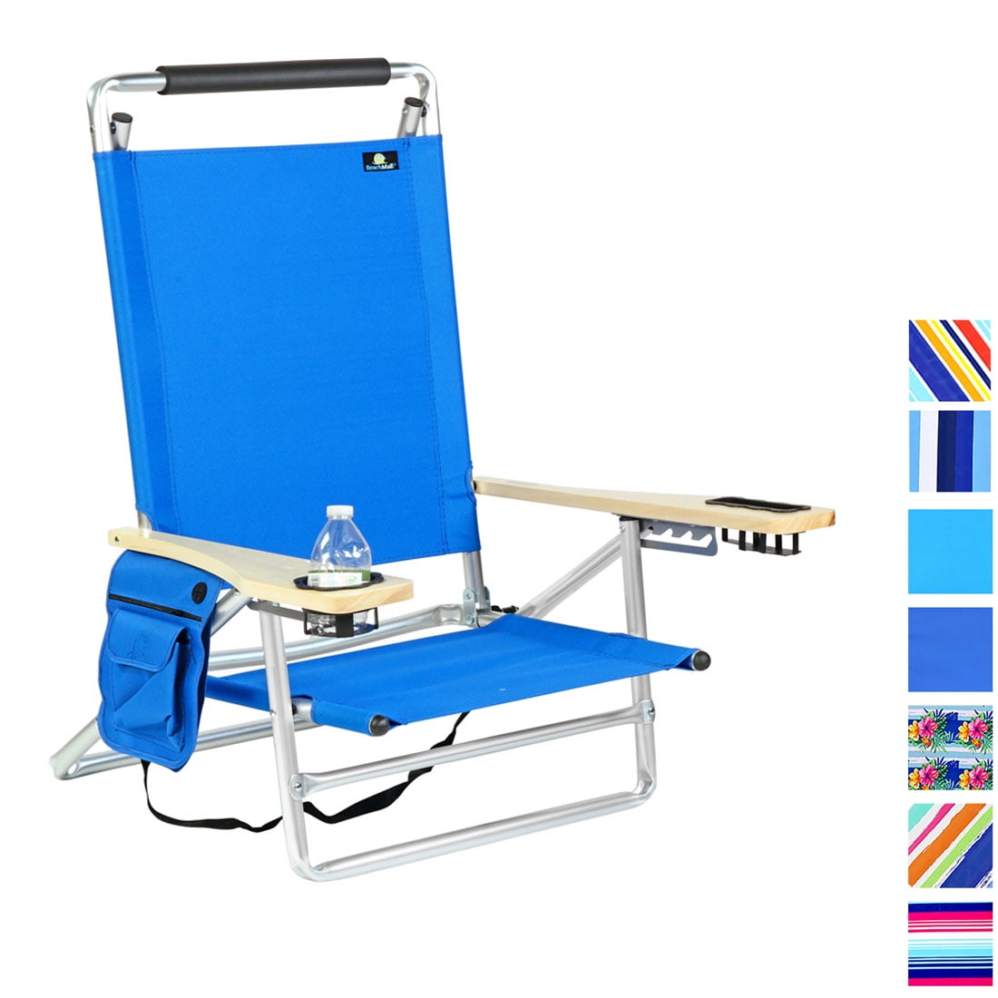 Deluxe 5 Reclining Pos Lay Flat Aluminum Beach Chair for Sand with Cup