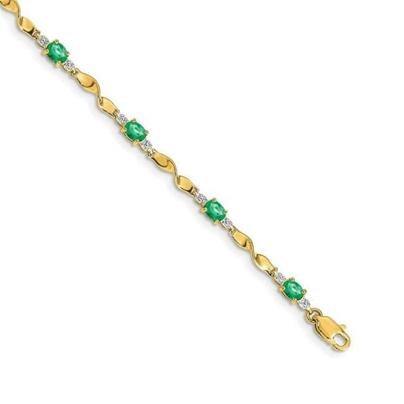 Primal Gold 14 Karat Yellow Gold Diamond and Emerald Oval Bracelet