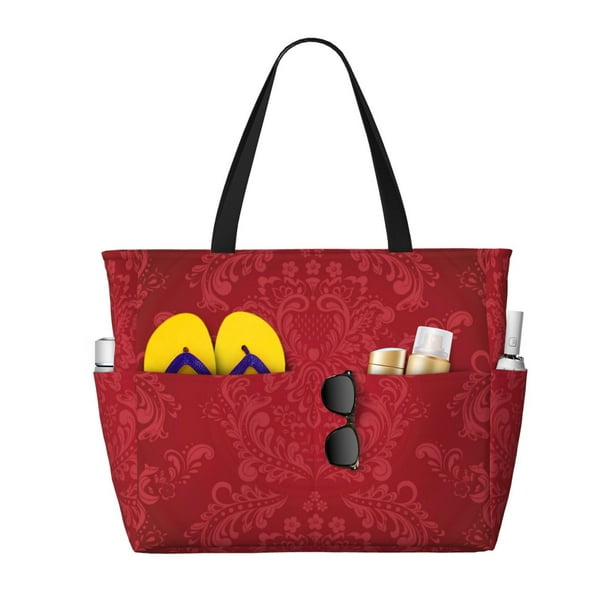 Easygdp Vintage Burgundy Bolsa de Viaje de Playa de Gran Capacidad, Bolsa Tote Perfecta para la Playa, Escapadas de Fin de Semana y Viajes
