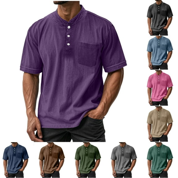 RongHuan Men's Big and Tall Golf Shirts Casual Cotton Short Sleeve T Shirt Lightweight Button Up Shirt Comfy Summer Tshirts