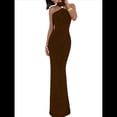 thumbnail image 2 of Vestidos Largos Formales Elegantes para Mujer, con Cuello Alto, Sin Mangas, Abertura en la Espalda, para Fiestas, Cócteles y Bodas Color Café M, 2 of 10