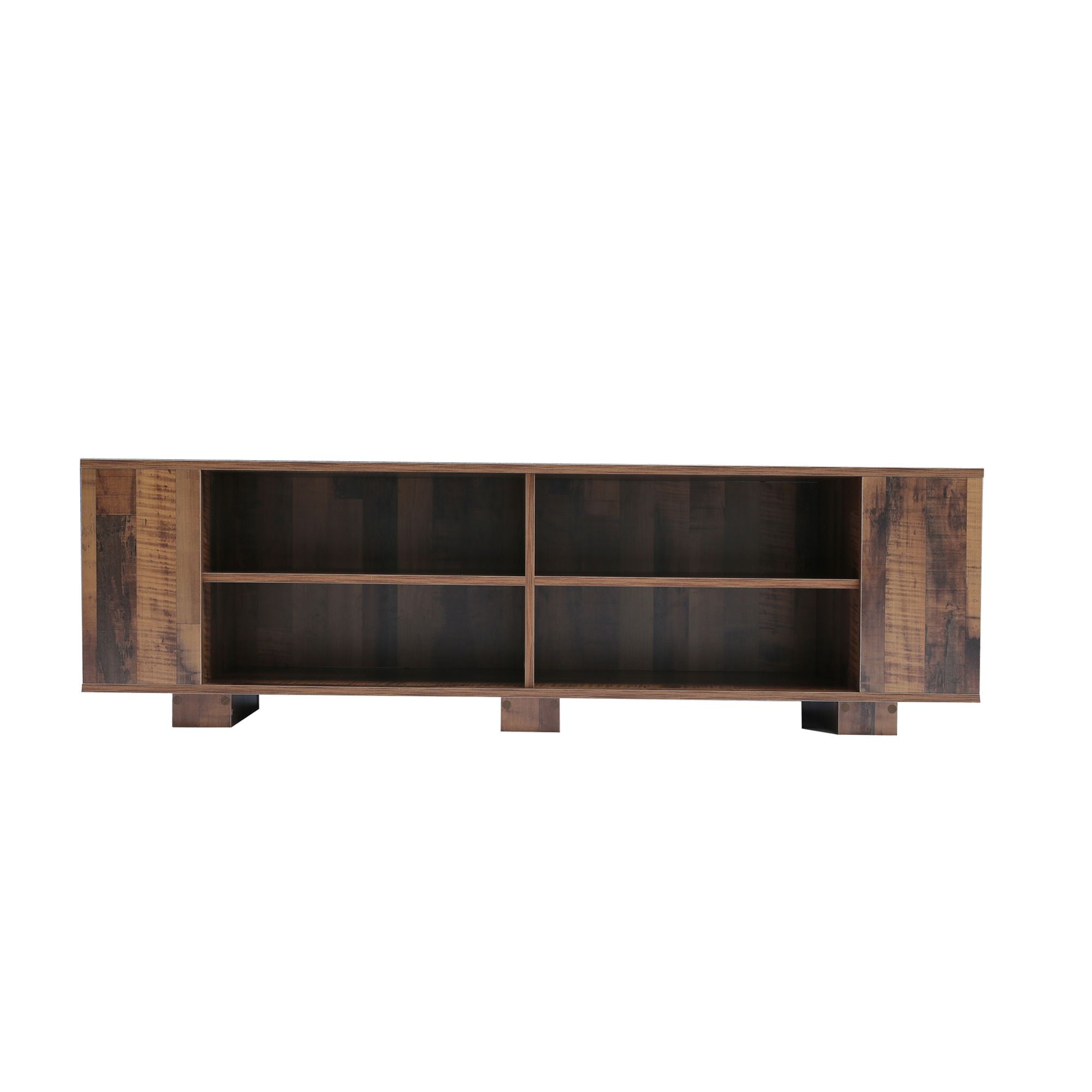Momspeace Mid-Century TV Stand with 8 Open Storage Compartments, Vintage Media Console with Adjustable Shelves for TVs up to 65'' - Brown