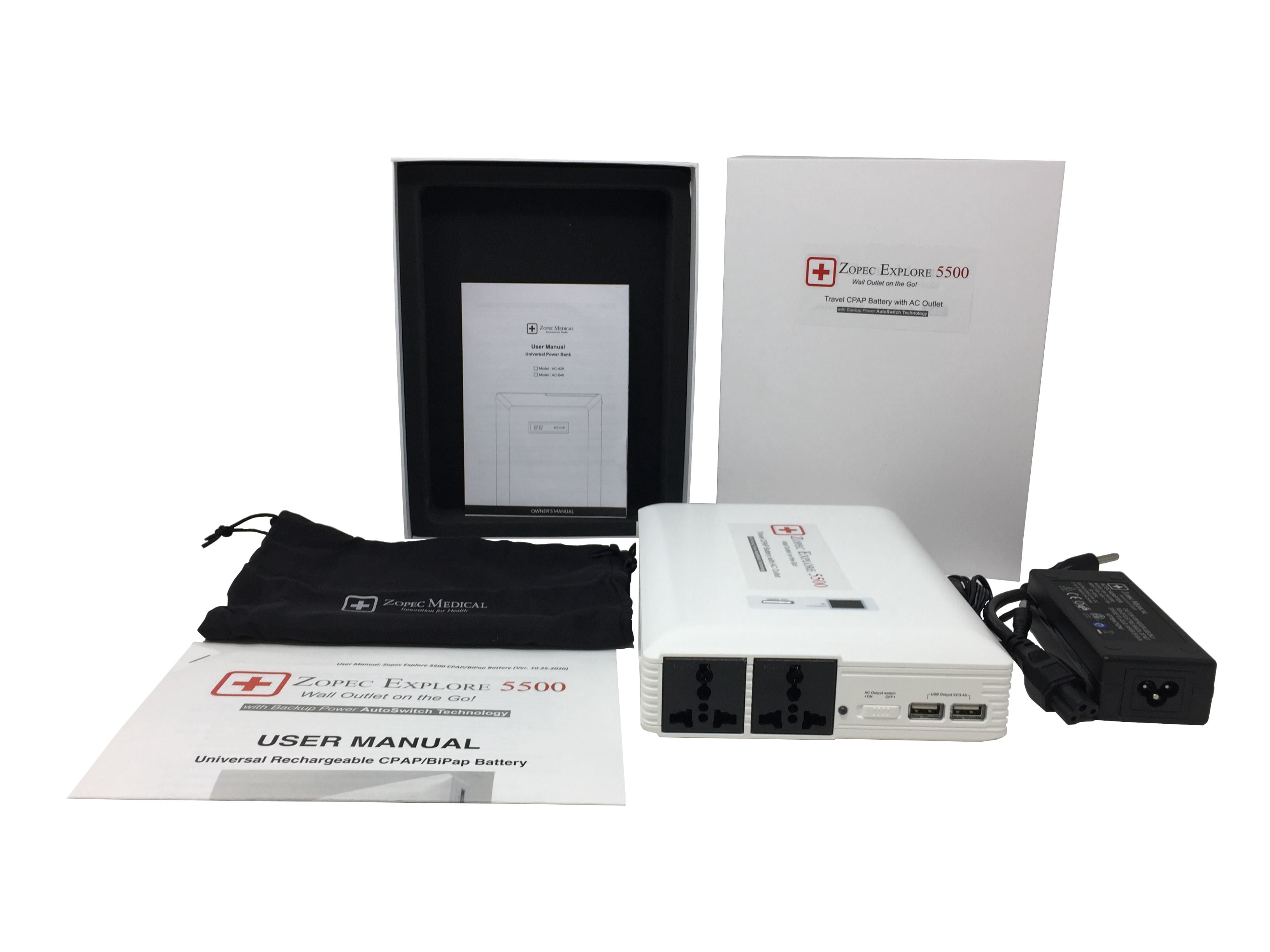 Zopec EXPLORE 5500 Universal CPAP UPS Battery Backup Power Supply (2-3 Nights). Automatic Switch with Uninterrupted Sleep in Power Outage! Works with All CPAP Brands with No Adapters. FAA Compliant.