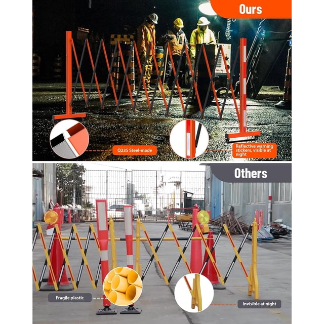 EDTara Retractable Barricade Gate, 270-Degree Adjustable Mobile Security Fence On 6 Wheels for Traffic, Events, and Garage Access