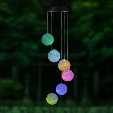 Yard Balls iMeshbean Round ball LED Color-Changing Power Solar Wind Chimes Yard Home Garden Decor US ()