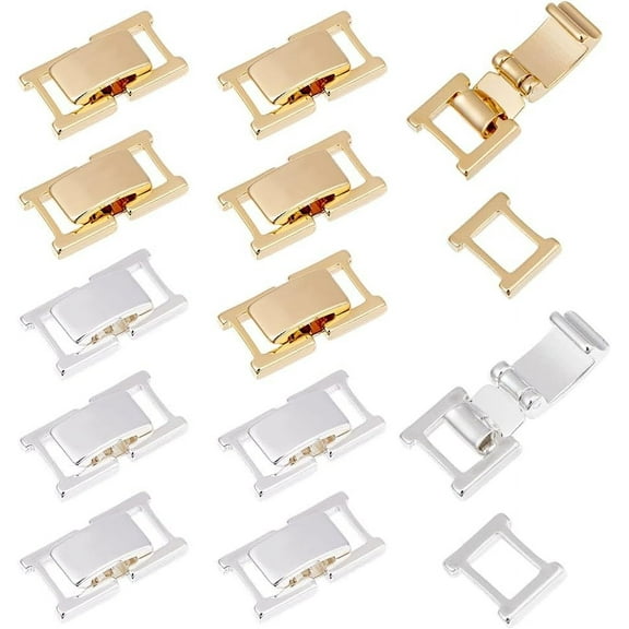 12Pcs 2 Colors Fold Over Jewelry Clasp Brass Bracelet Extenders 0.59x0.33x0.16 Inch Small Fold Over Clasp Foldover Extension Clasps Jewelry Extender Clasps for DIY Jewelry MakingMixed Color