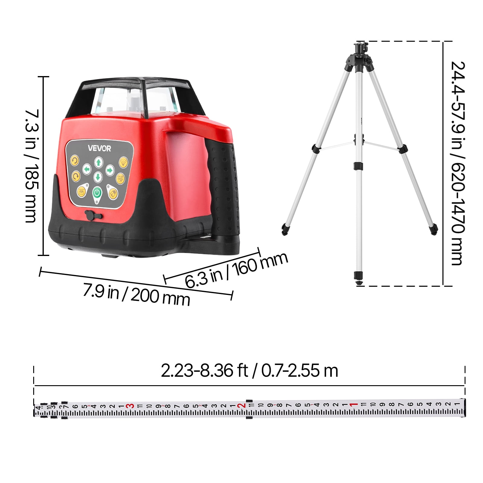 VEVOR Rotary Laser Level Kit, 2000ft 360-Degree Self Leveling Green Horizontal Laser Transit,with Tripod,Receiver,Remote Control,Scale, Toolcase,IP66 Rating Waterproof,0.80in/100ft for Construction