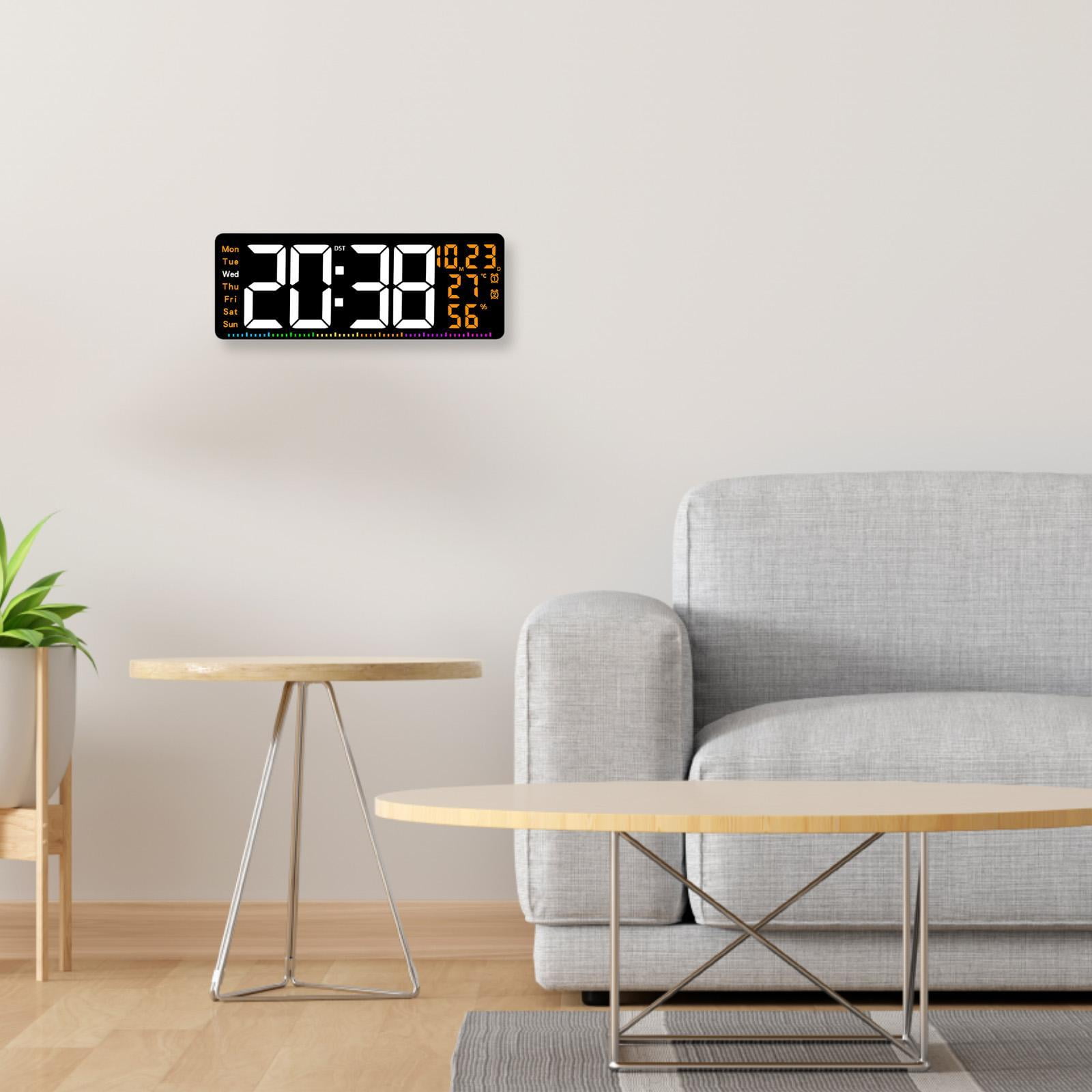 TISHITA Digital Wall Clock with Temperature Display Ideal Gift Sturdy Practical Calendar Clock LED Alarm Clock for Office Bedroom Orange