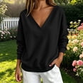 thumbnail image 2 of Horkkom V Neck Sweatshirt Women Pullover Solid Color Oversized Sweatshirts Casual Loose Sweat Shirts M, 2 of 6