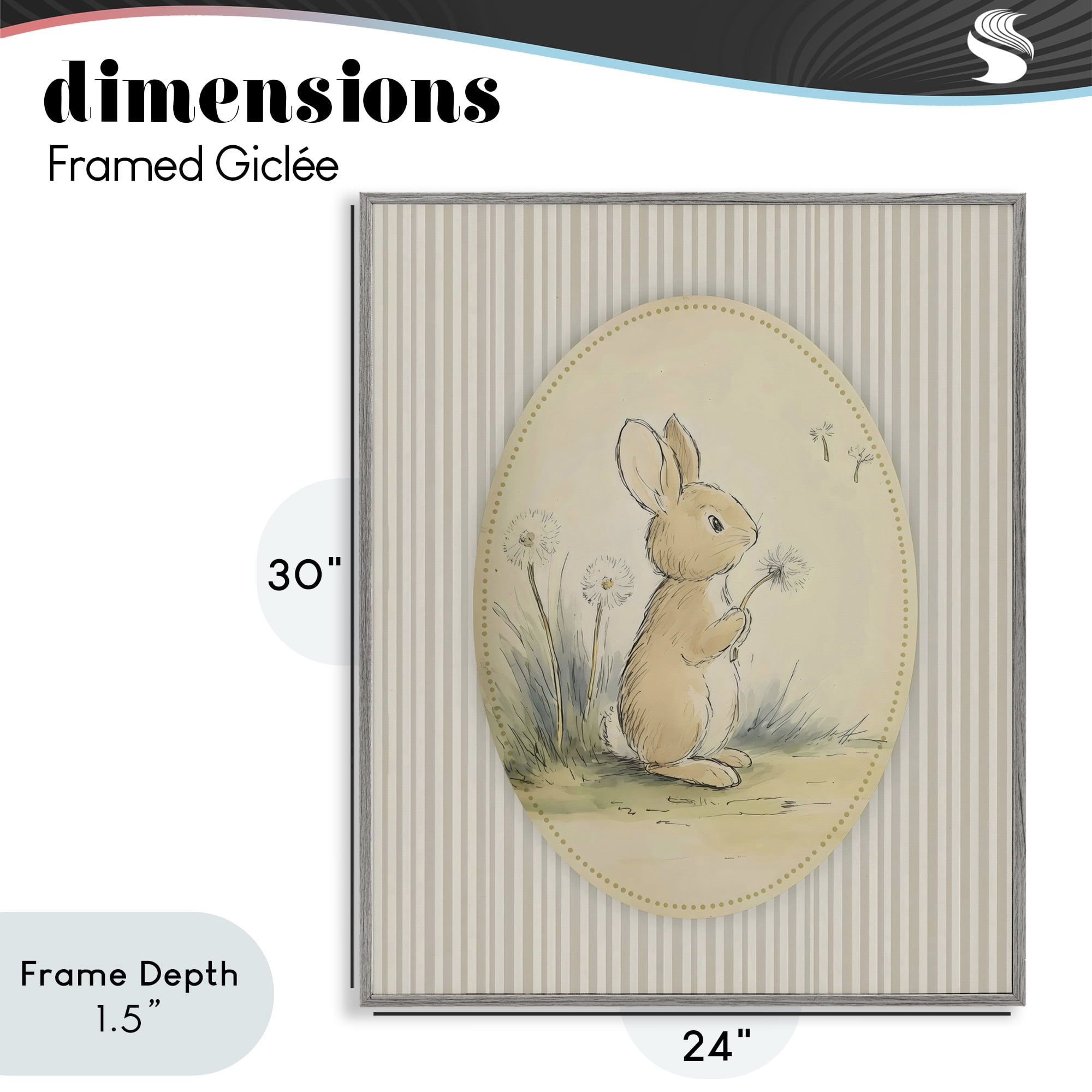 Stupell Industries Baby Bunny in Dandelions Gray Framed Giclee Art, design by Arlington Prints