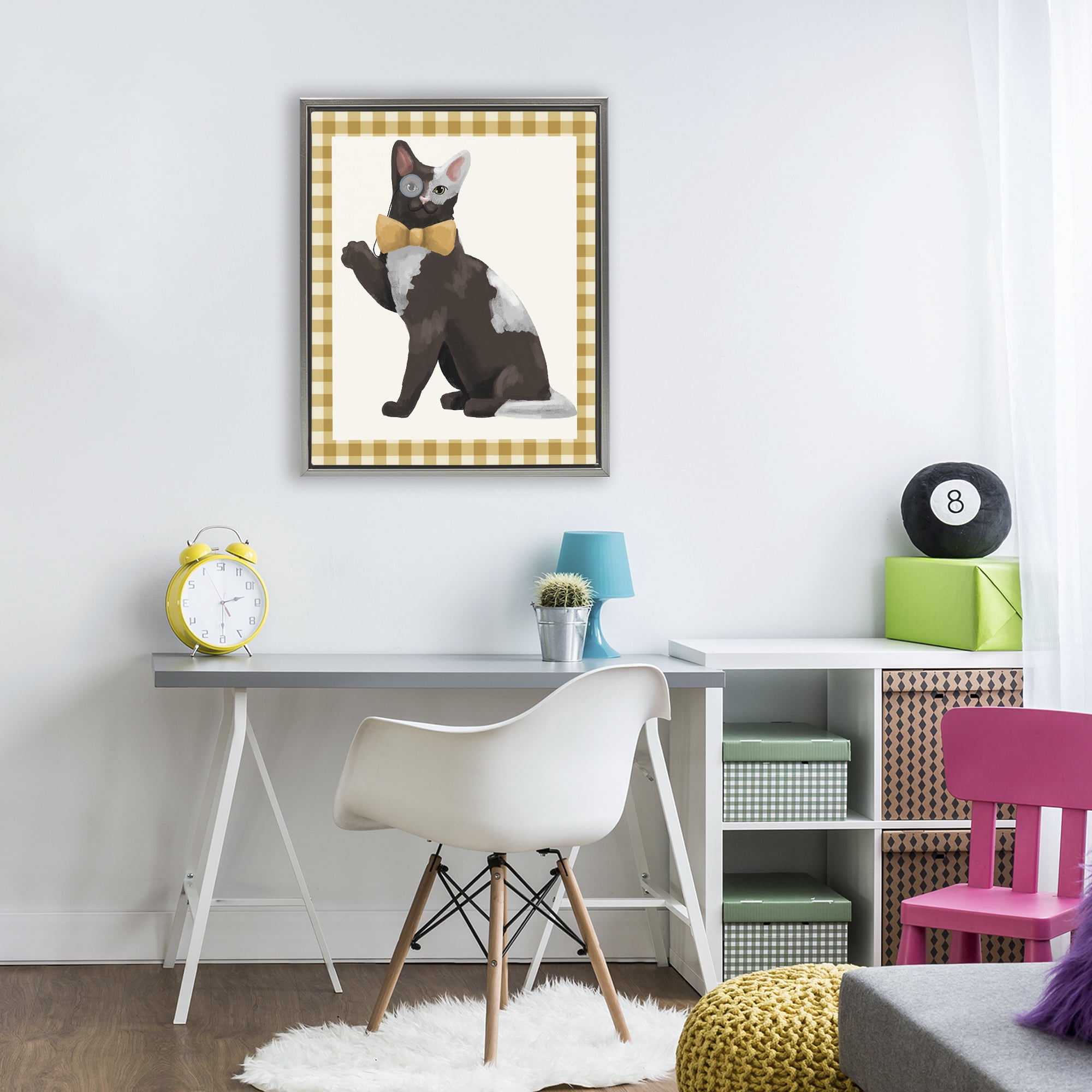 Stupell Industries Gentleman Cat with Bow Gray Framed Floater Canvas Wall Art, design by Sadie Harper