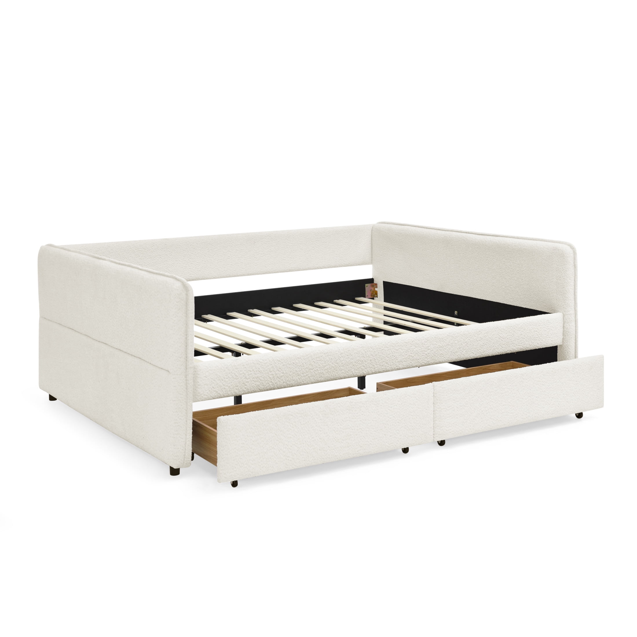 Noble House Kael Queen-Size Daybed with Storage Drawers, Tufted Boucle Sofa Bed Frame and Padded Backrest, Beige