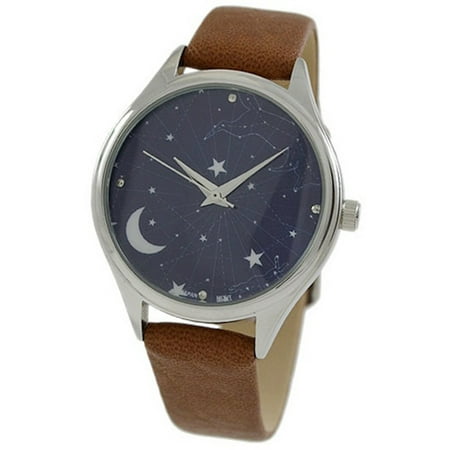 Geneva Unisex Galaxy Casual Watch w/ Cognac Leather Strap 10047