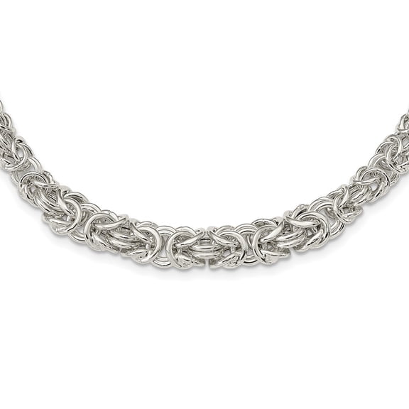 Diamond2Deal 925 Sterling Silver Polished Byzantine Chain Graduated Link Necklace for Women 17"