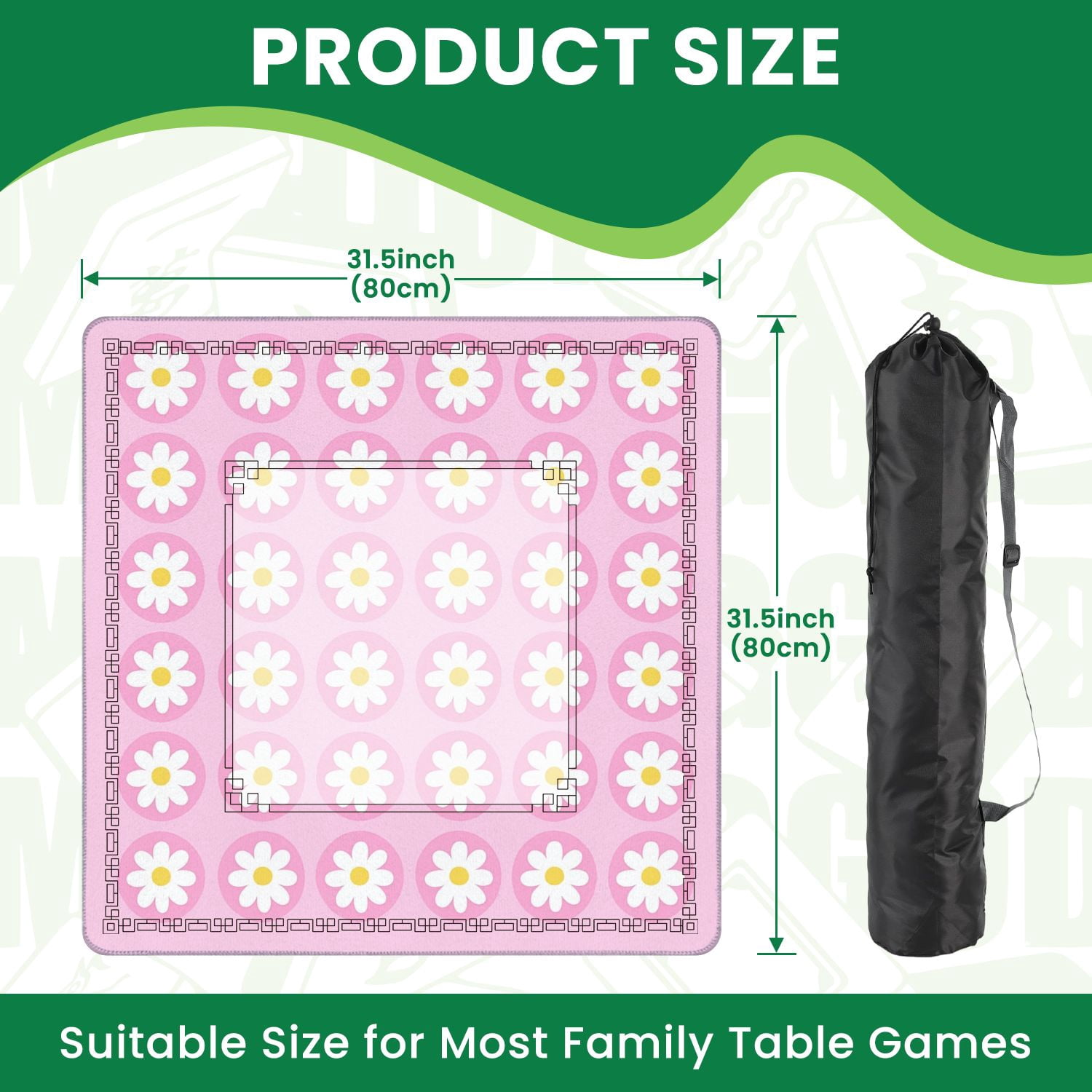 Mahjong Mat 31.5" x 31.5" Daisy Floral Pink Simple Design Non-Slip Noise Reduction American Mahjong Tiles Table Cover for Dominoes Poker Card Board Games Gift