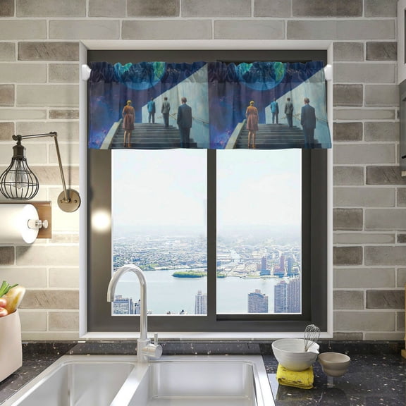 Yayeee Kitchen Valance Rod Pocket 54" x 18" Living Room Window Curtain, Blue Planet