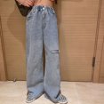 thumbnail image 2 of Generic ids' Retro Style Wide Leg Jeans Girls' Cute Straight Leg Denim Pants Kids Girls Ripped Distressed Washed Baggy Wide Leg Casual Jeans Size 5-16 Years, 2 of 7