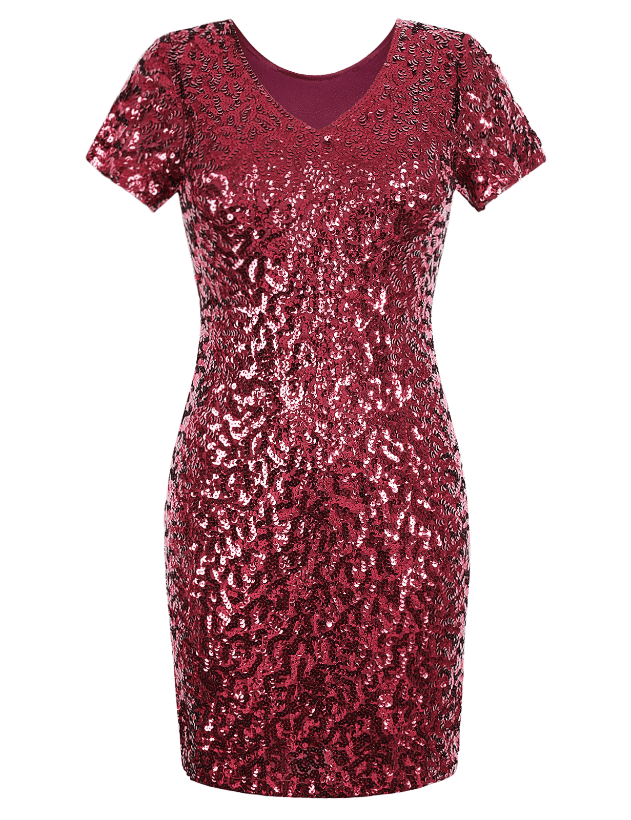 PrettyGuide Women Sequin Dress V Neck Sparkle Short Sleeve Bodycon Stretchy  Mini Party Dress Burgundy L - Walmart Business Supplies