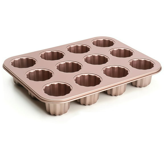 12-Cavity Cannel Mold, Non-Stick Baking Pan for Cannel, Thickened Carbon Steel, Food-Grade Silicone Coating, Ideal for Home Baking, Parties, and Afternoon Tea
