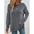 thumbnail image 3 of Womens Long Sleeve Tops Ribbed Loose Fit Oversized Sweatshirts with Side Slit High Low Hem Fall Outfits Black L, 3 of 5