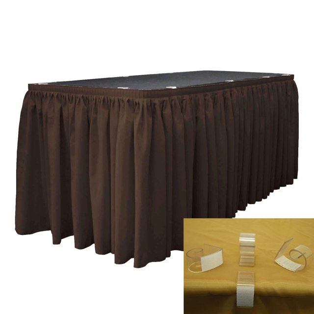 LA Linen Polyester Poplin Table Skirt 17-Foot by 29-Inch Long with 10 L-Clips, Brown