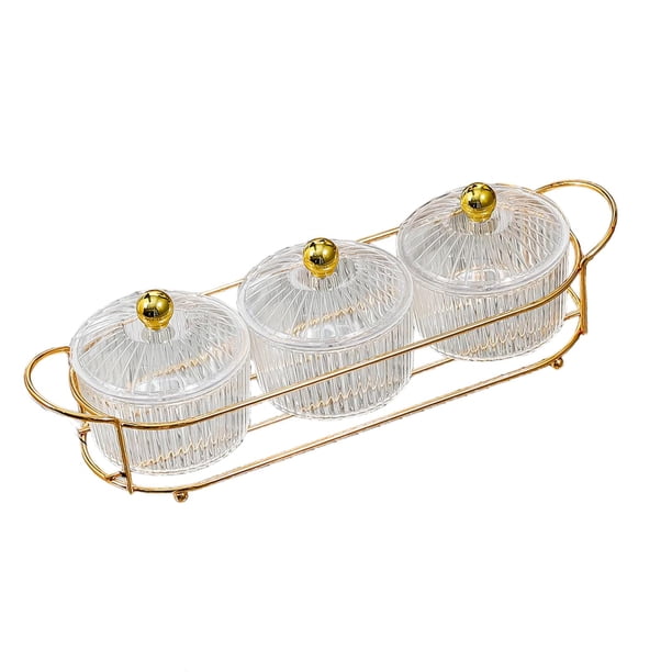Platos De Aperitivos De Lujo Bandeja De Condimentos De Usos Múltiples Con Soporte Para Dulces De Picnic Transparente 3 Tazones Sunnimix Bandeja de condimentos