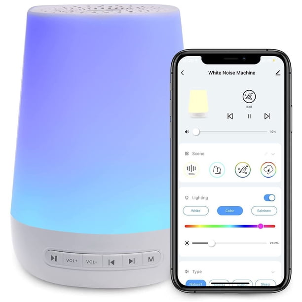 Pack de Máquina de Ruido Blanco para Bebés y Chupete para Bebés con Luz Nocturna, Ayuda para Dormir, Sonidos Relajantes y Luz Suave Recargable