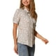 thumbnail image 4 of INSPIRAR CHIC Blusa de Mujer con Cuello Peter Pan, Manga Corta con Volantes, Confección de Botones, Color Naranja, 4 of 6