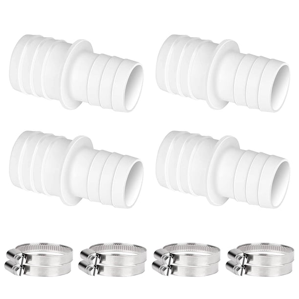 Fiudx Juego de Adaptadores para Manguera de Piscina, 4 Conectores de Manguera, 8 Abrazaderas de Acero Inoxidable, Abrazaderas de Tubo Ajustables, Fácil Instalación para Mangueras de 1-1/4" o 1-1/2",