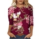 thumbnail image 2 of ICHUANYI Liquidación Camiseta estampada de moda para mujer Blusa de mangas 3/4 Tops casuales con cuello redondo ICHUANYI WER202308255901, 2 of 5