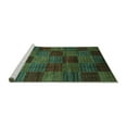 thumbnail image 2 of Ahgly Company Machine Washable Indoor Square Checkered Turquoise Blue Modern Area Rugs, 5' Square, 2 of 4