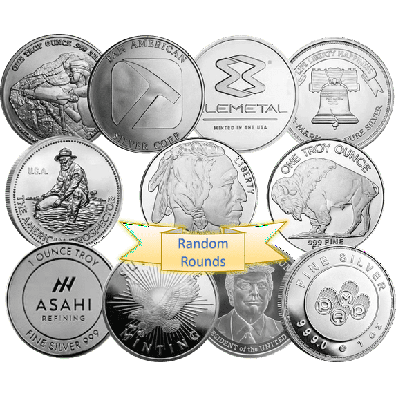 1 oz Silver Random Brand Rounds (Lot of 10)