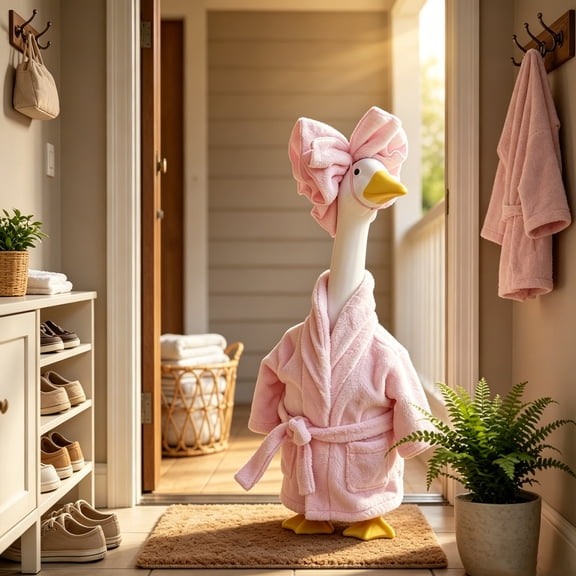 Fmbmuo Porch Goose Outfits 23" Holiday Yard Pink Home Decor, Waterproof, Polyester Tropical Porch Goose Robe Goose Decoration for Garden Lawn