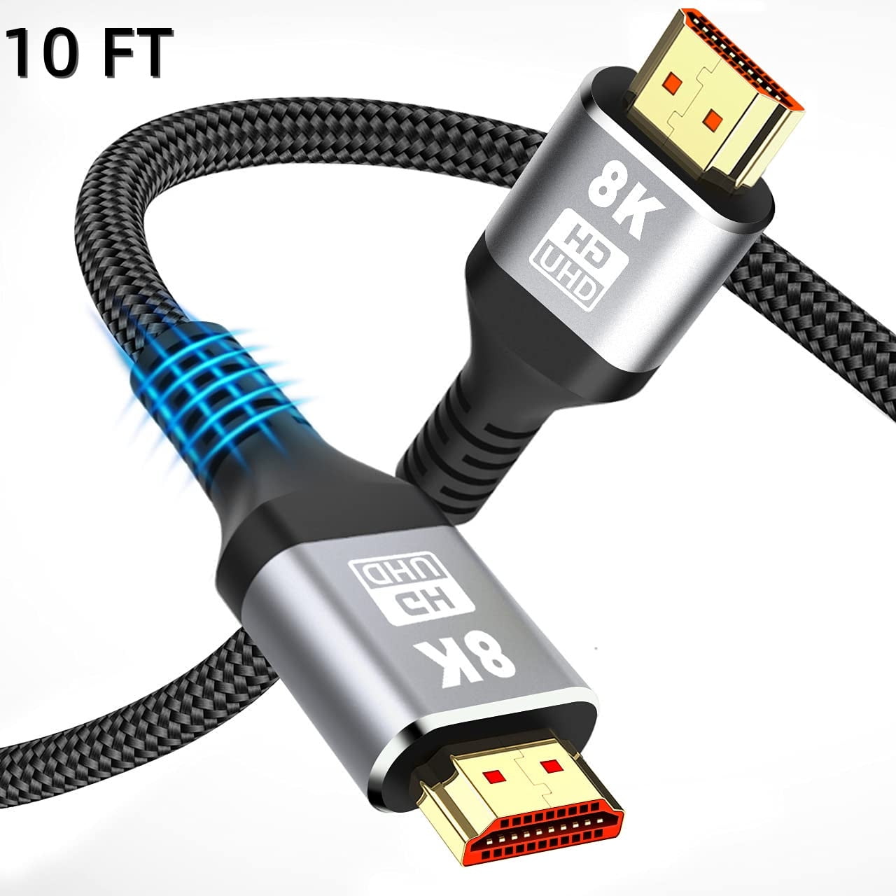 8K60 HDMI Cable 10FT/3M, 48Gbps 2.1 High Speed HDMI Braided Nylon