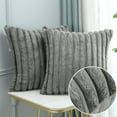 thumbnail image 2 of Double Sided Pillow Covers 18x18 Inches Plush Fuzzy Striped Decorative Throw Pillow Cases Soft Cozy Fluffy Cushion Covers for Living Room Bedroom Sofa Couch Vintage Boho Home Decor, 2 of 6