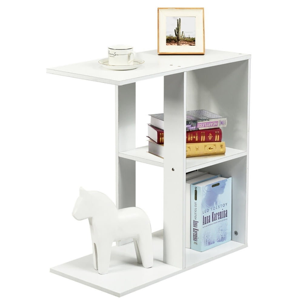 Finihen Side Table, 3-Tier Narrow Side Table with Storage Shelf, for Living Room, Bedroom, White