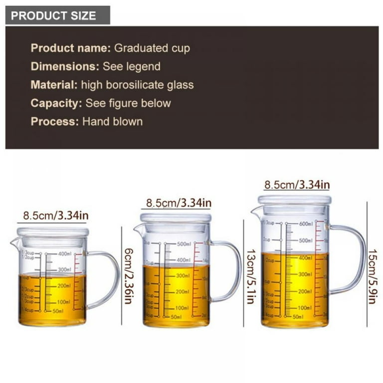  Glass Measuring Cup with Handle, Measuring Cup with Three  Scales and V-Shaped Spout, Measuring Beaker for Kitchen or Restaurant, Easy  to Read(600ml): Home & Kitchen