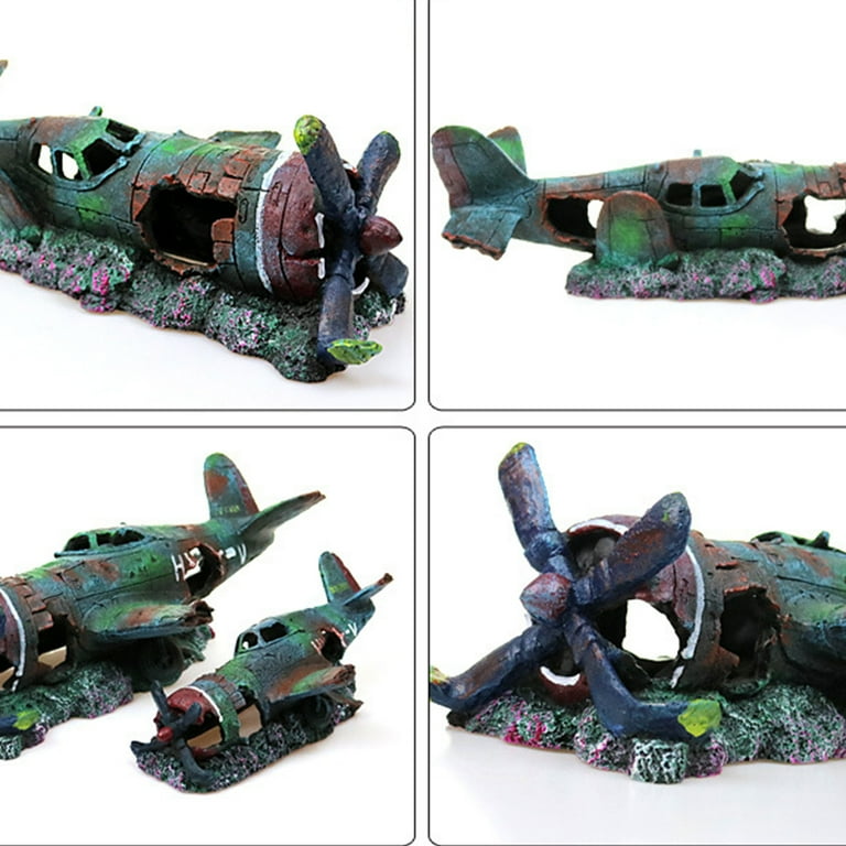 Resin Craft Fish Tank Plane Artificial Plane Wreckage Decor