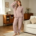 thumbnail image 3 of KyCheLot Fleece Pajama Sets for Women Winter Long Sleeve Round Collar Tops Cuffed Pants Comfy Thicken Warm Outfits, 3 of 6