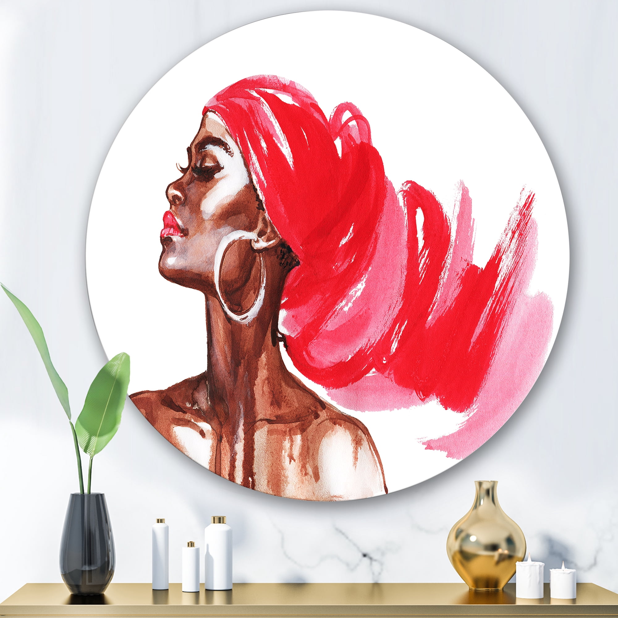 Designart 'Portrait of Afro American Woman IX' Modern Circle Metal Wall Art 36x36 - Disc of 36
