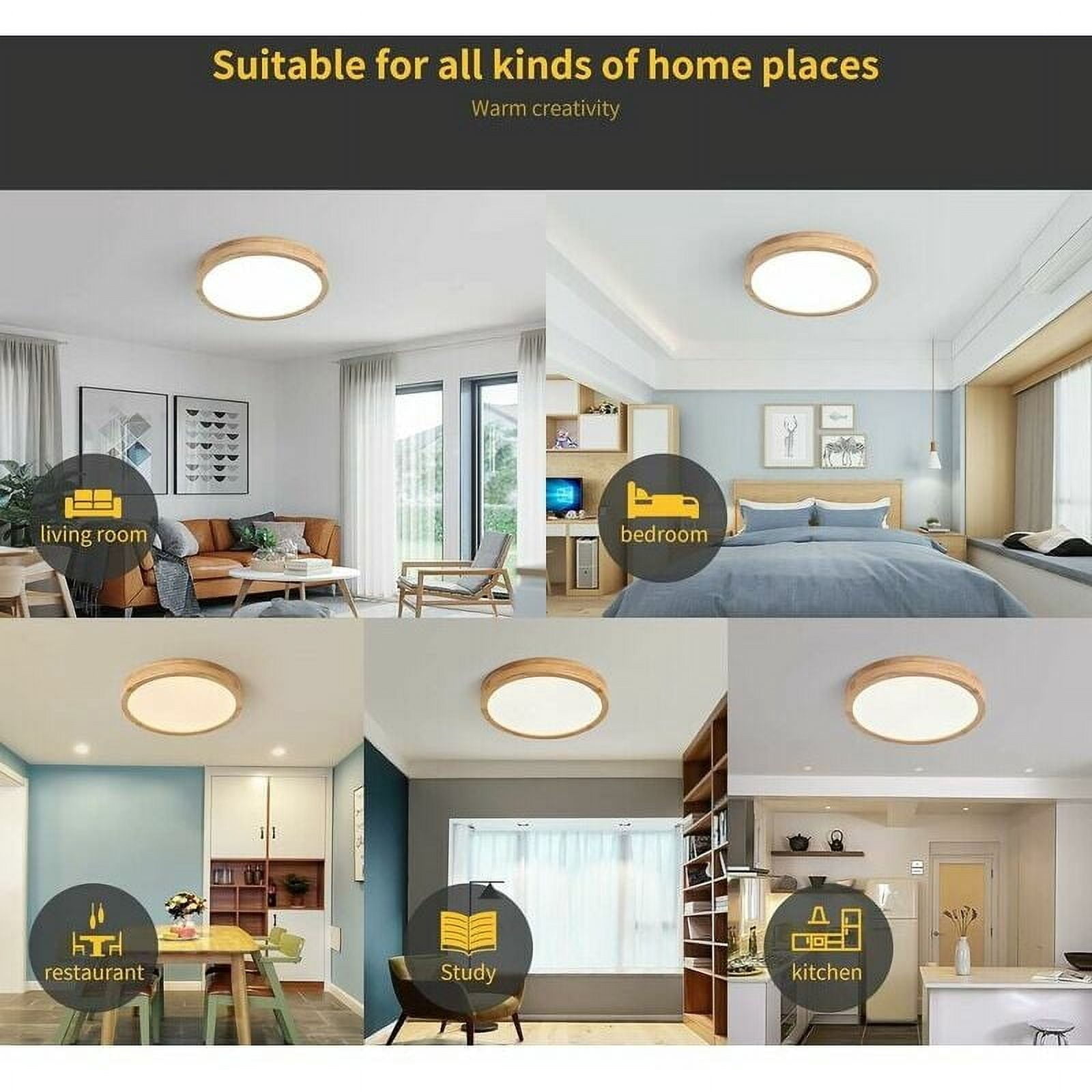 Flush Mount Ceiling Light with Oak Strips, Nordic Design LED Ceiling Lamp, Easy Installation for Bedrooms, Kitchens, and Dining Rooms, Spacious Illumination
