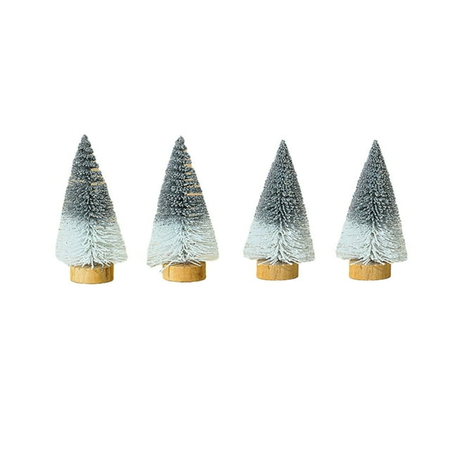 4 Pcs Mini Sapin de Noël Base en Bois Réaliste Pin Miniature pour Décorations de Bureau Festives de Fête