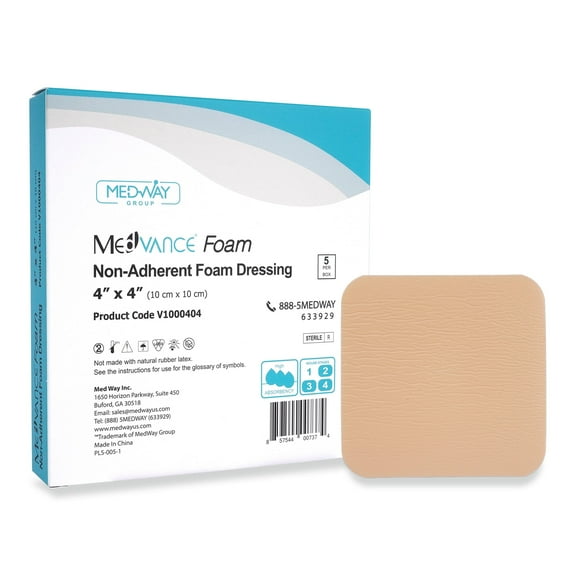 MedVance TM Foam - Waterproof Non-Adhesive Hydrophilic Foam Dressing 4"X4" Box of 5 dressings