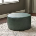 thumbnail image 3 of KINWELL Modern Faux Leather Round Upholstered Ottoman, Multi-Functional Sofa Footrest, Side Table, Extra Seating for Living Room, Bedroom (Green, 24" D x 24" W x 13" H), 3 of 11