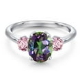 thumbnail image 3 of Gem Stone King 925 Sterling Silver Green Mystic Topaz and Pink Lab Grown Diamond Engagement Ring for Women | 2.80 Cttw | Oval 9X7MM | Gemstone November Birthstone | Size 8, 3 of 6