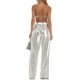 thumbnail image 4 of Pantalones Con Cordón Pantalones holgados de mujer Cuero de PU Ajuste holgado Estilo de niña picante Ahueca hacia fuera el atuendo diario Cgtredaw Gris S para Mujer, 4 of 6