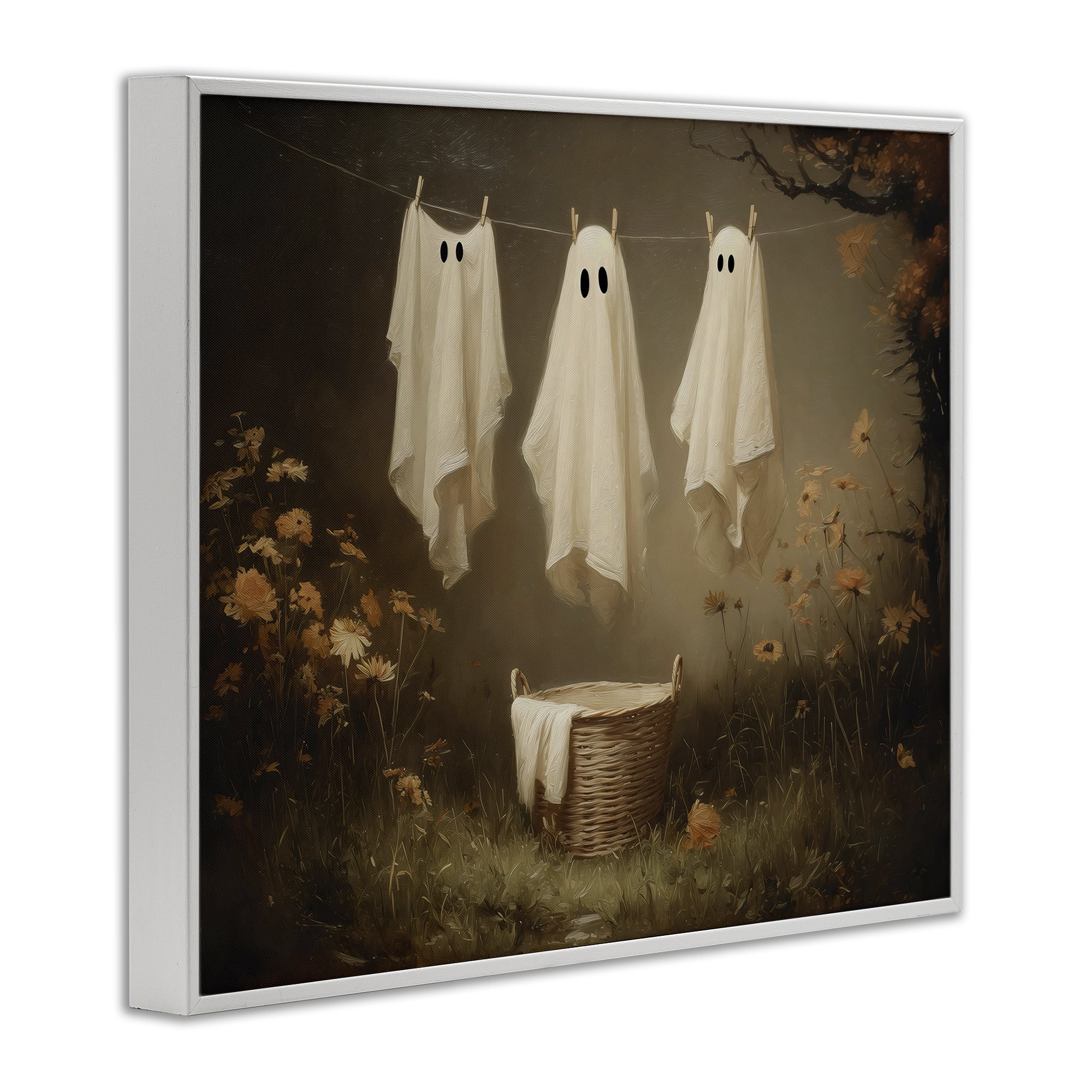 Three Laundry Ghosts Hanging White Framed Giclee Art, design by Arlington Prints