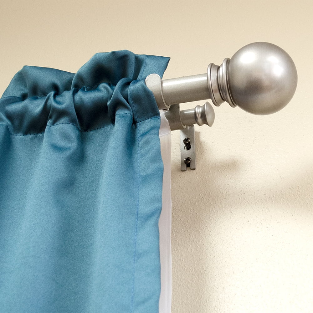 Lumino 1" and 5/8" Nickel Classic Ball Adjustable Double Curtain Rod Set, 42"-120"