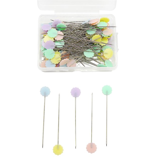 facefd 100Pcs Plastic Flat Head Pins Straight Quilting Pins Mixed Color DIY Sewing Needles, Light Color Flower